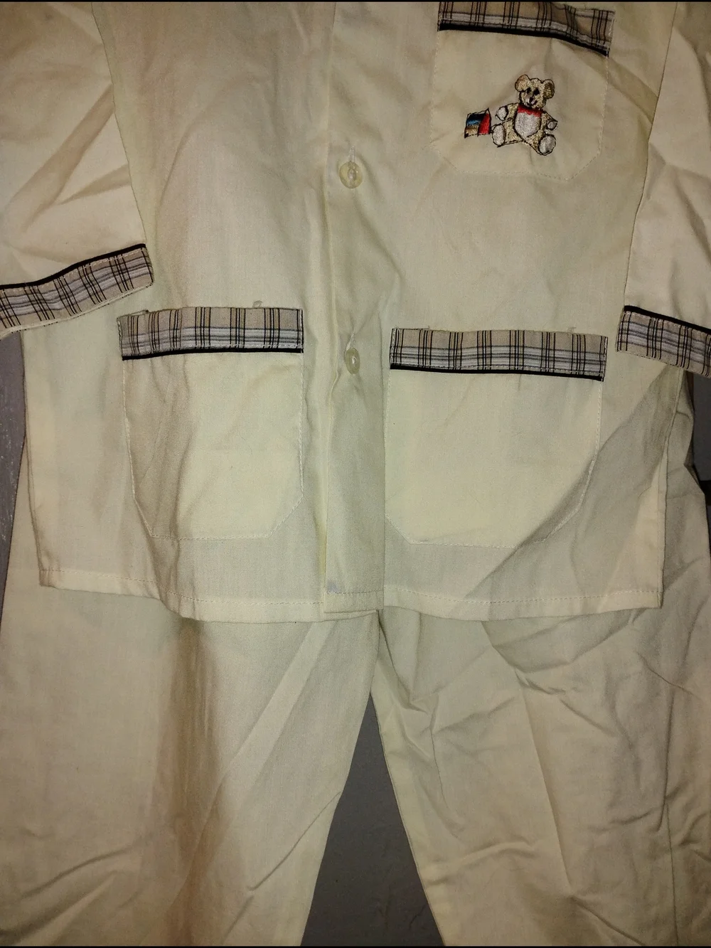 Kids Cream Plaid-Trim Matching Pajama Set - Unbranded